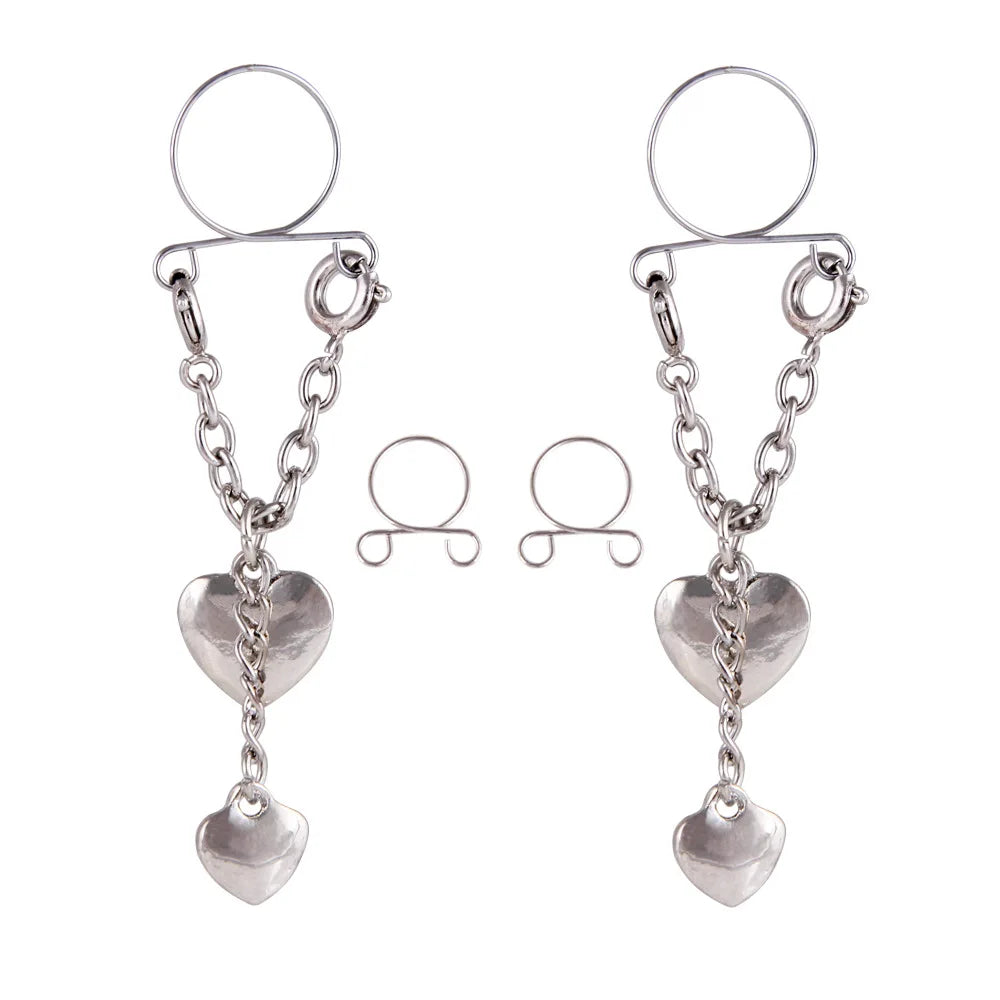Faux Piercing téton Cœur Argentée Femme