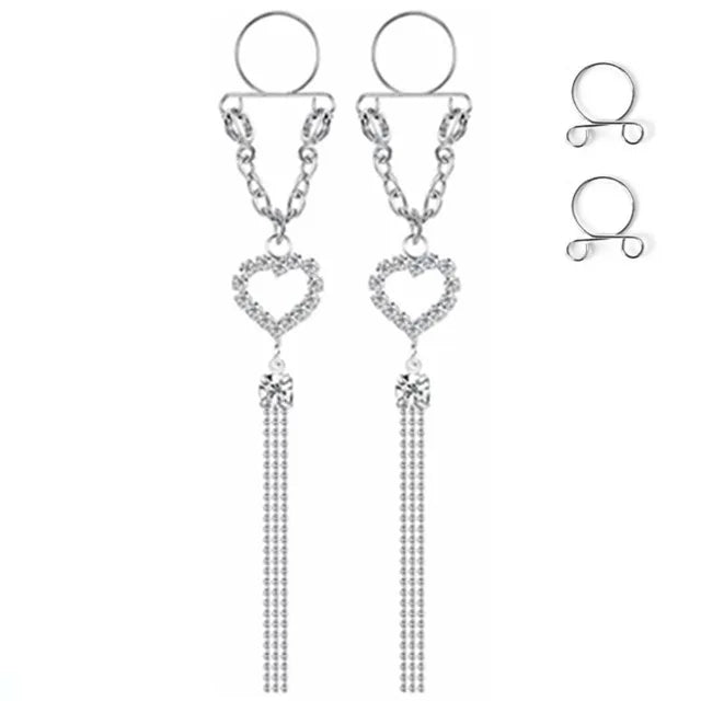 Faux Piercing téton Cœur Chaine Argent Femme