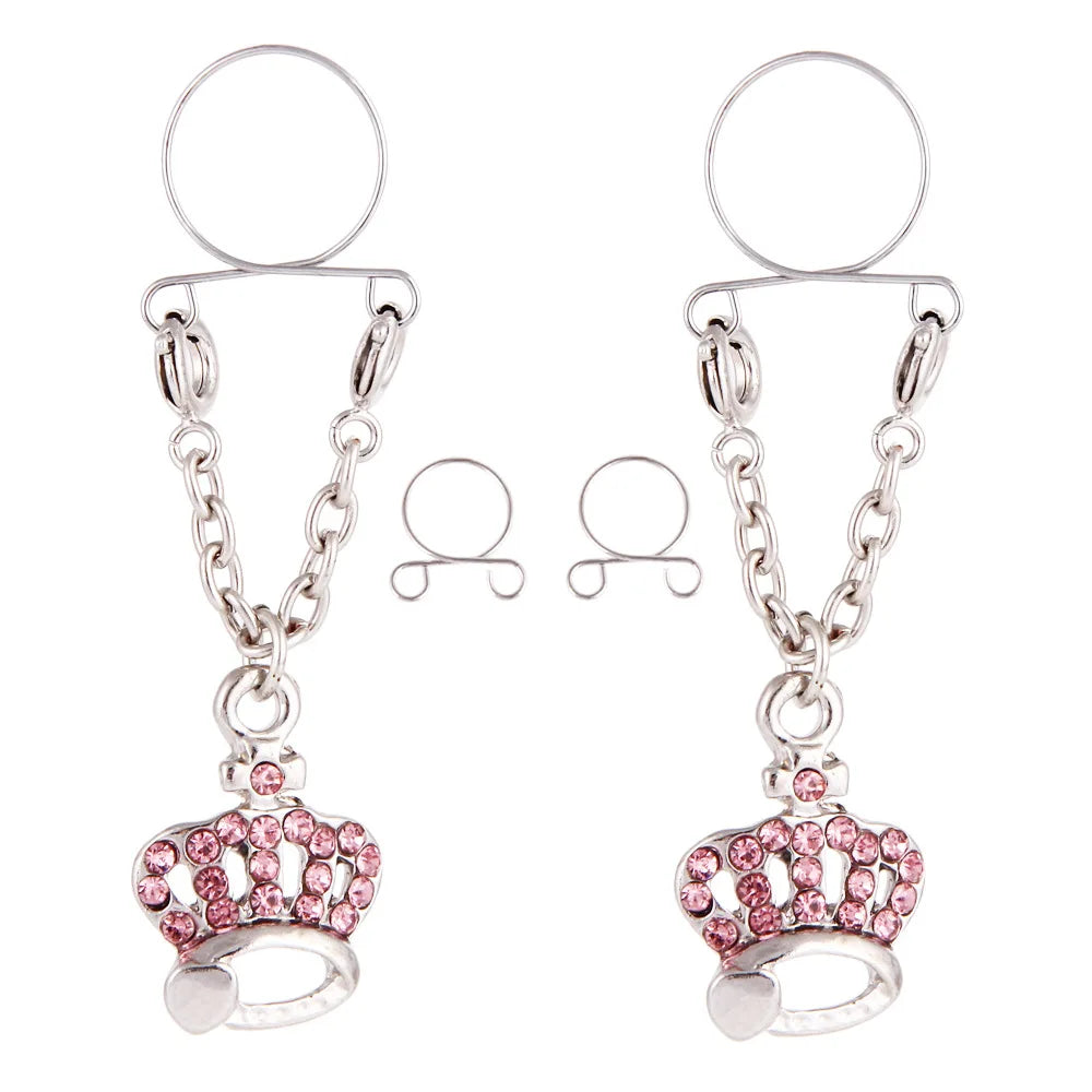 Faux Piercing téton Couronne Rose Femme