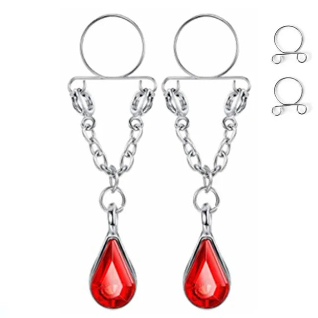 Faux Piercing Téton Diamant Rouge Femme