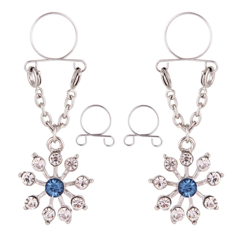 Faux Piercing téton Etoile Diamant Bleu Femme