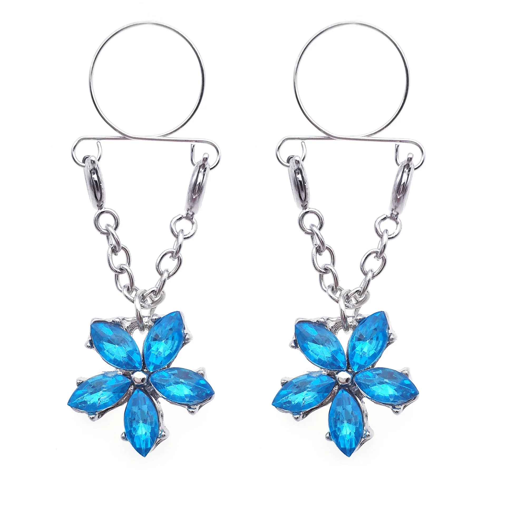 Faux Piercing téton Fleur Bleue Femme