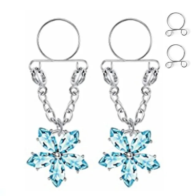 Faux Piercing téton Flocon Bleu Femme