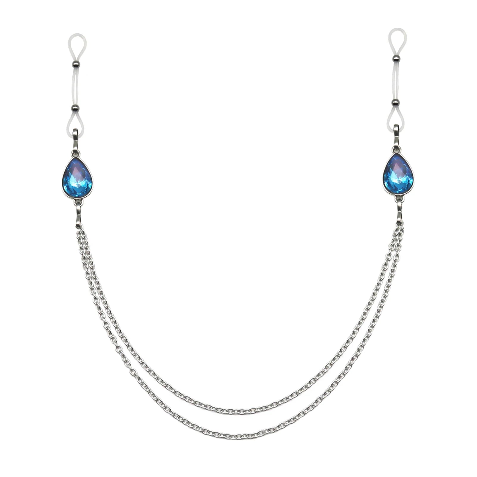Faux Piercing Tétons Chaine Bijou Bleu