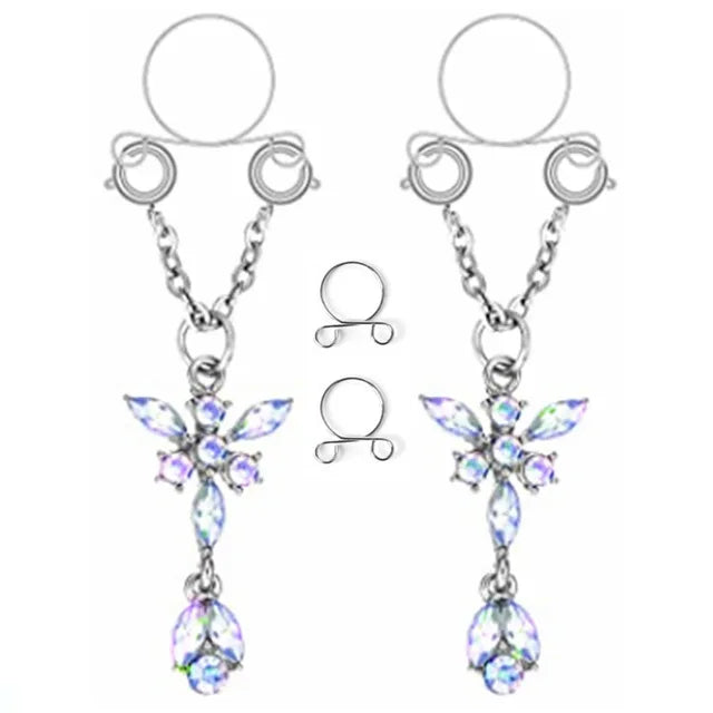 Faux Piercing téton Aile Diamant Bleu Femme