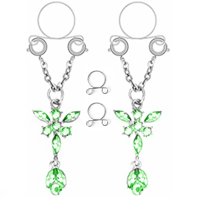 Faux Piercing téton Ailes Vertes pour Femme