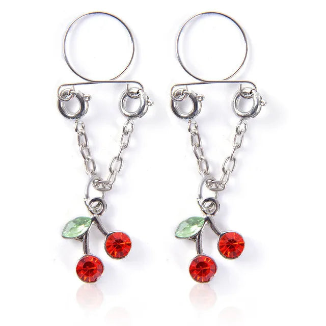 Faux Piercing téton Cerise Rouge Femme