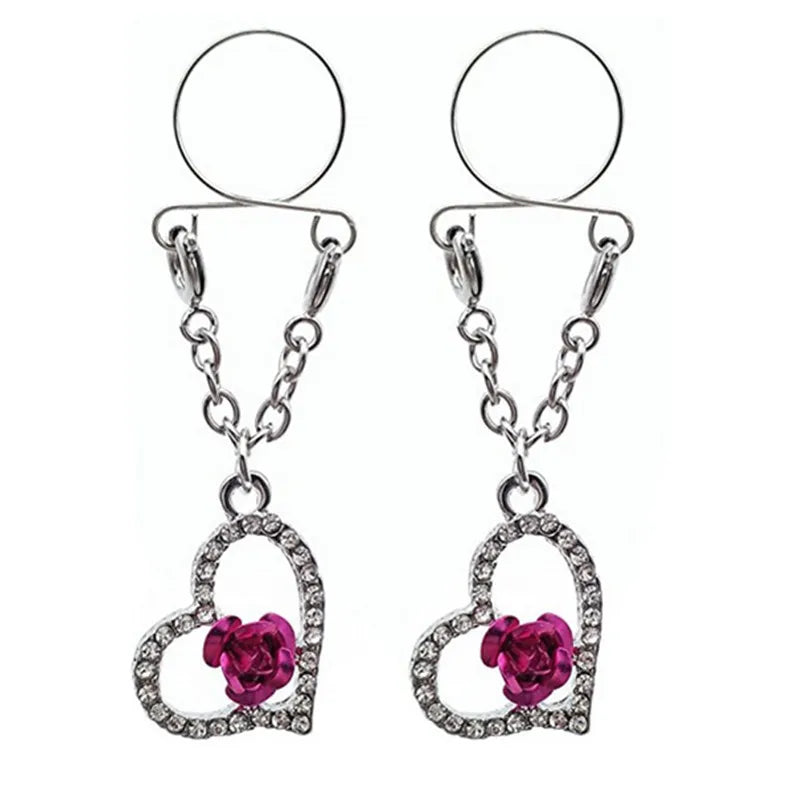 Faux Piercing téton Cœur Rose Femme