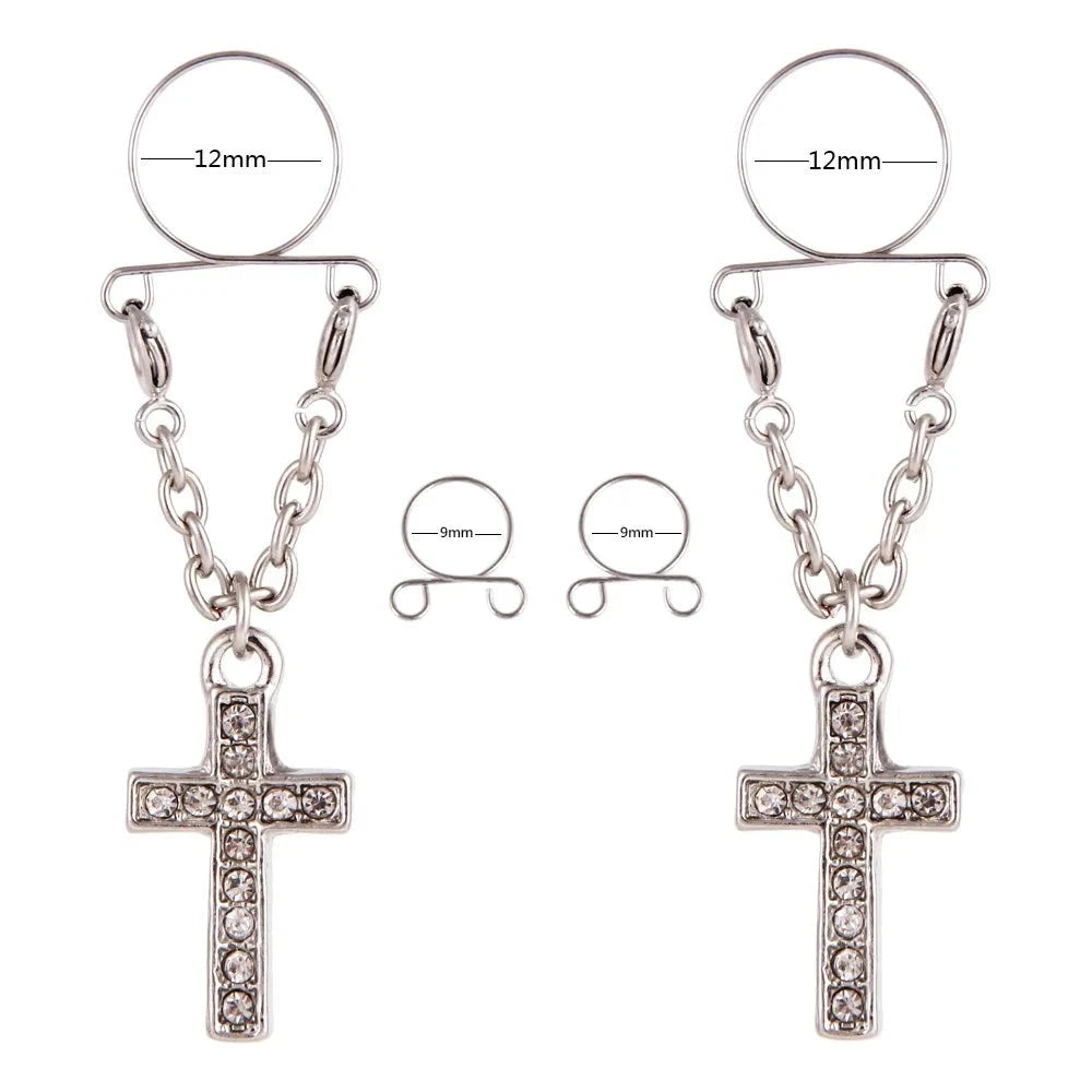 Faux Piercing téton Croix Argentée Femme
