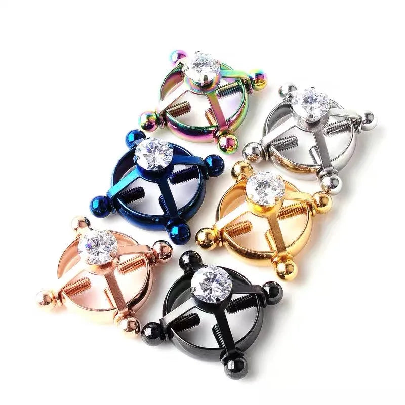 Faux piercing téton Diamant Femme Arc en Ciel-2