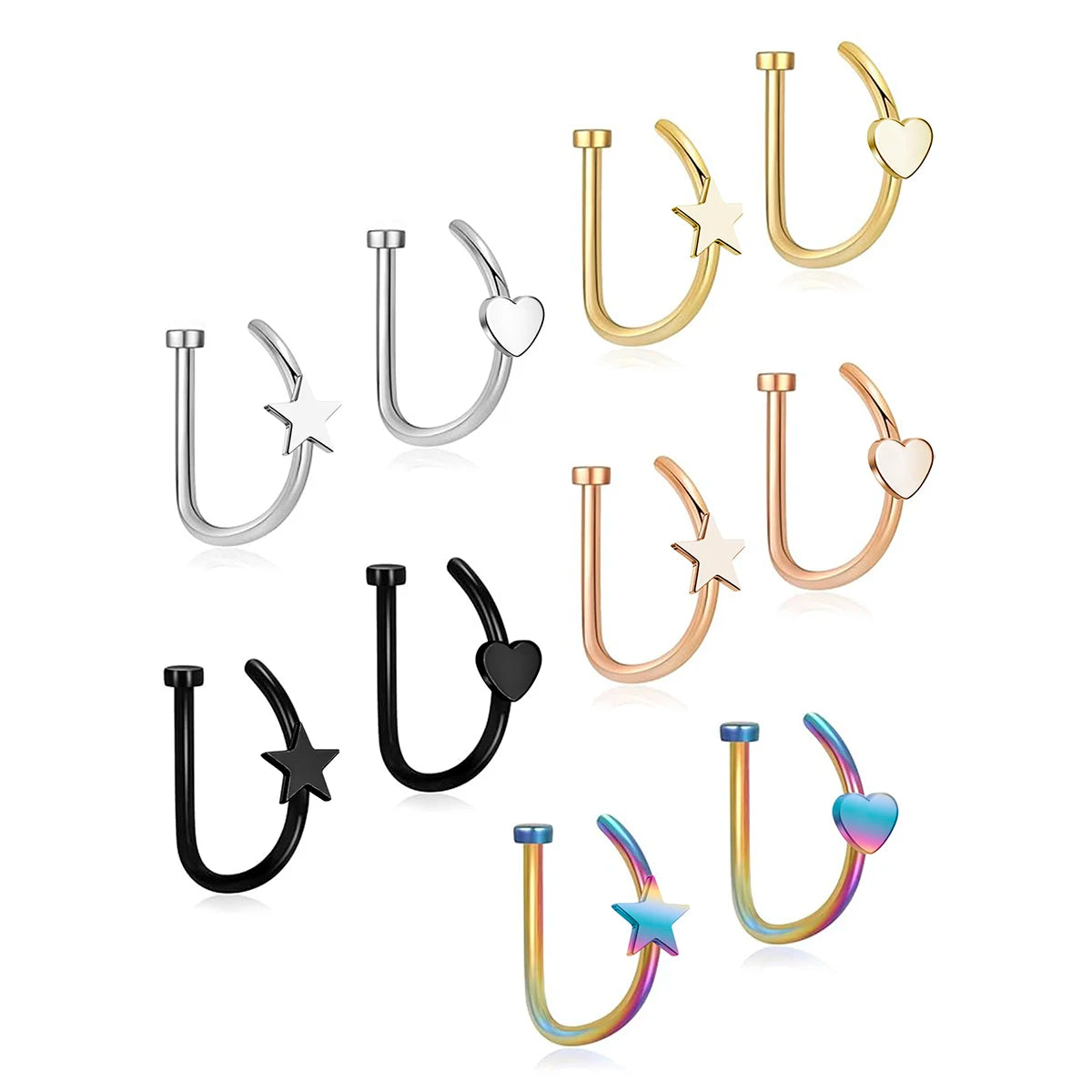 Faux Piercing Anneau pour le Nez Star Cœur