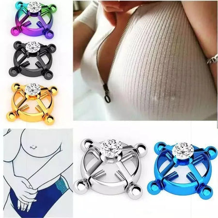Faux piercing téton Diamant Femme Noir-1