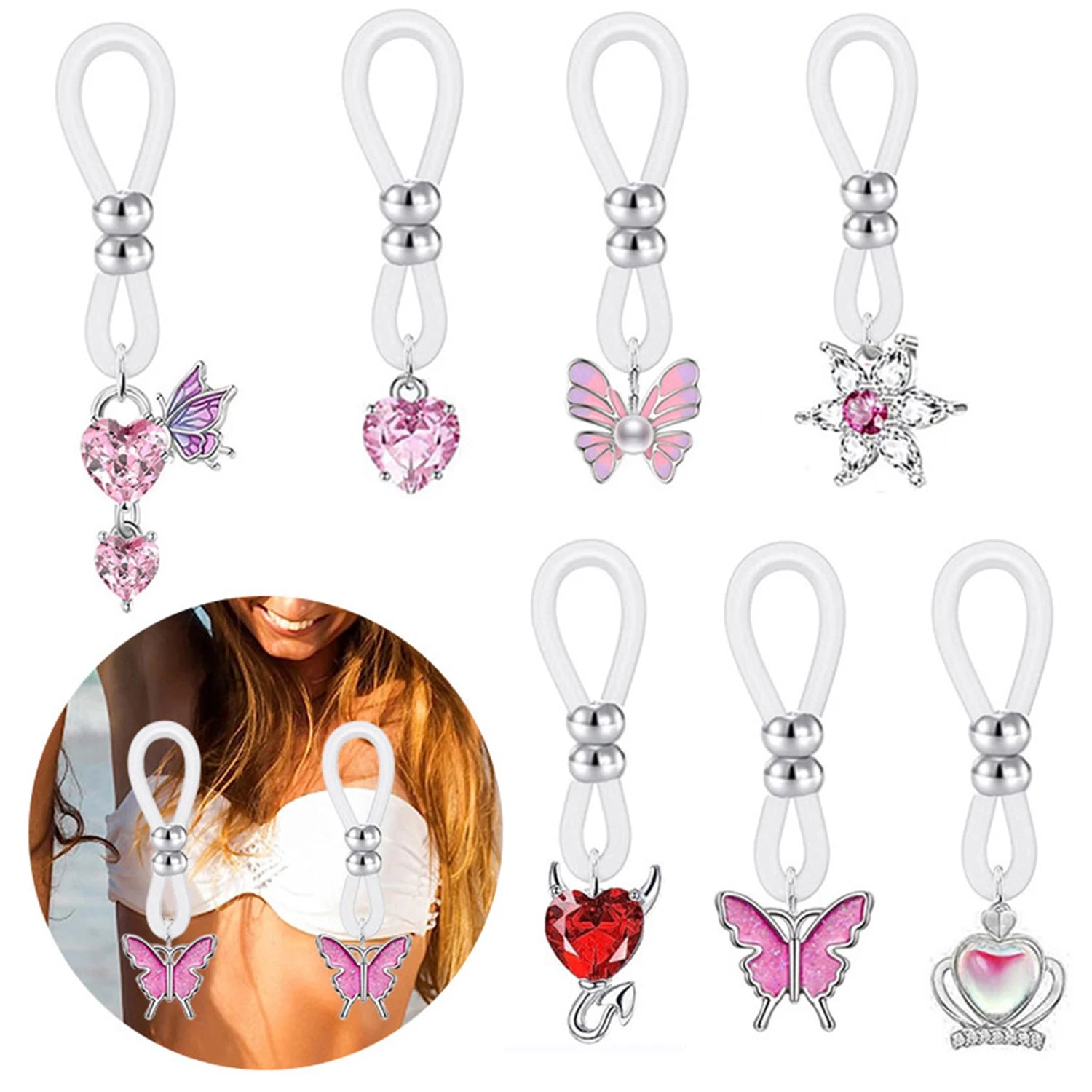 Faux Piercing téton Femme Cœur Violet