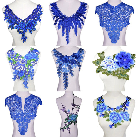 Cache décolleté en tissu brodé bleu