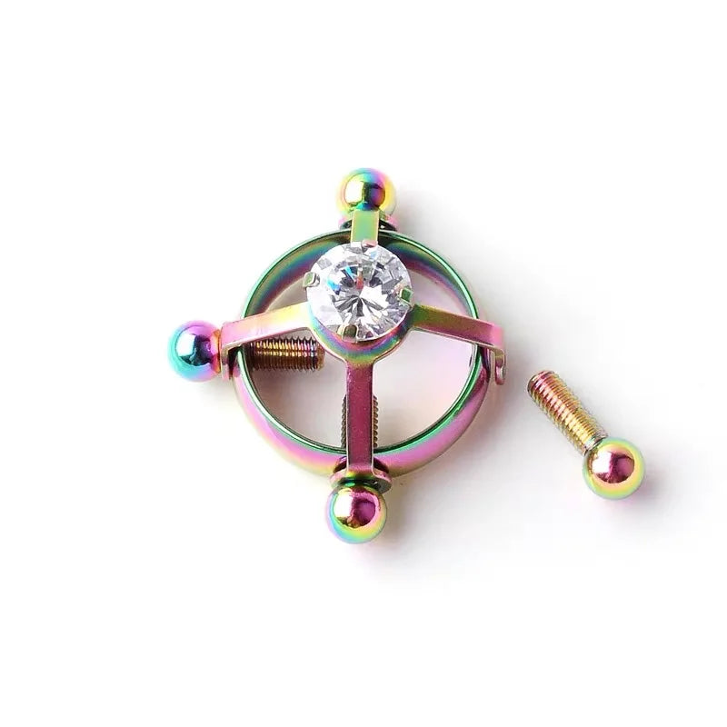 Faux piercing téton Diamant Femme Arc en Ciel