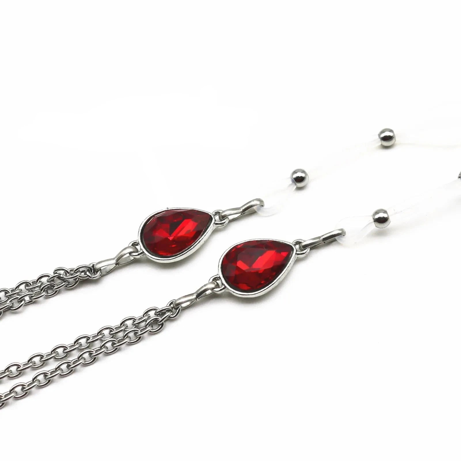 Faux Piercing Tétons Chaine Bijou Rouge-1