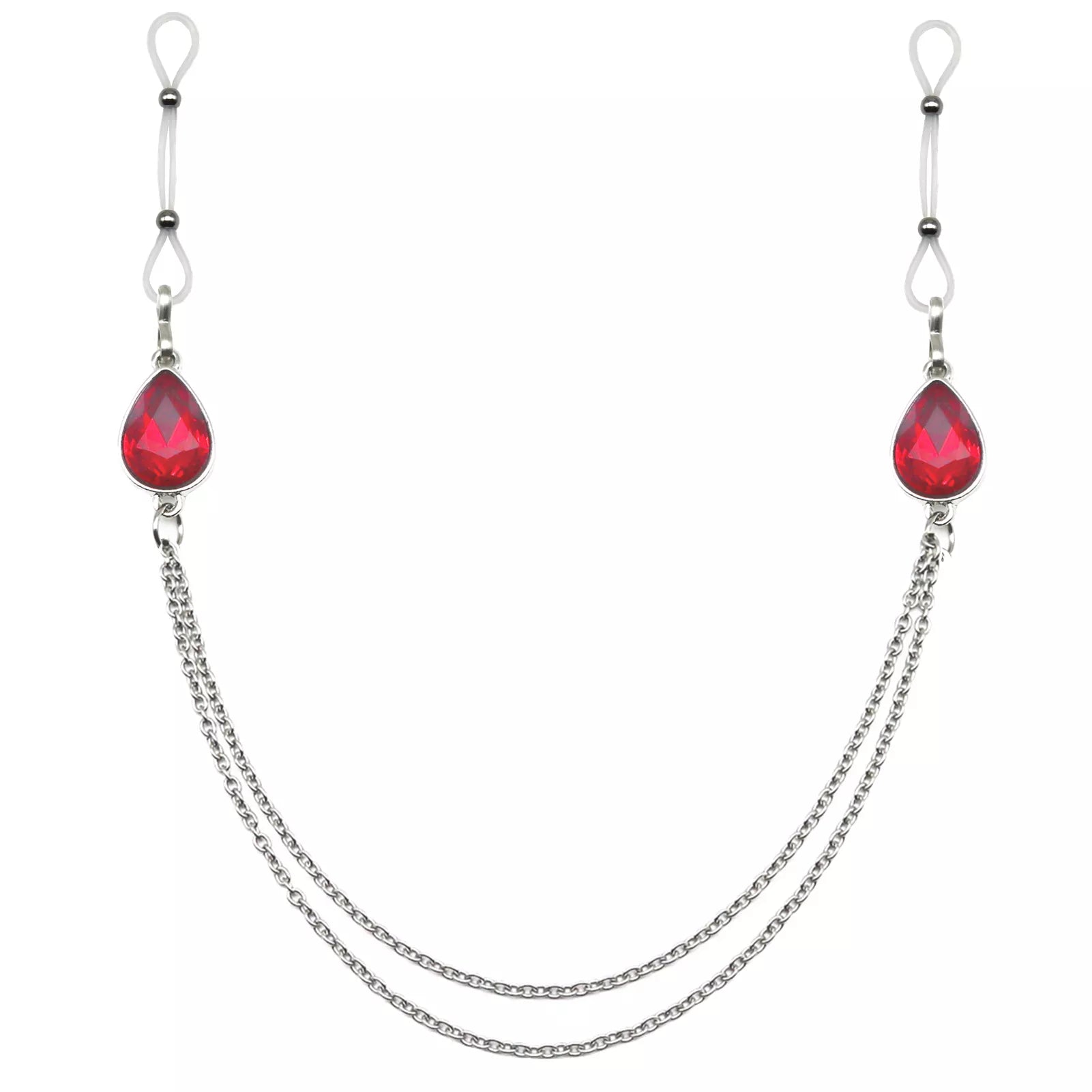 Faux Piercing Tétons Chaine Bijou Rouge