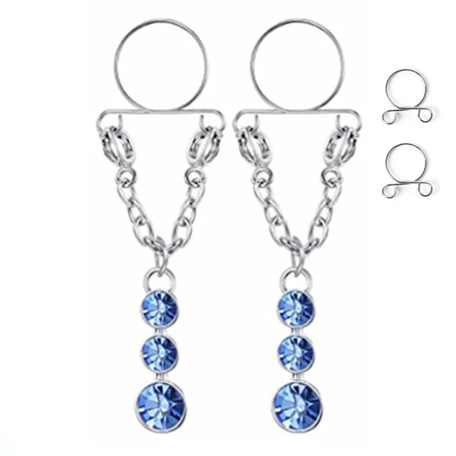 Faux Piercing téton Diamants Bleu pour Femme