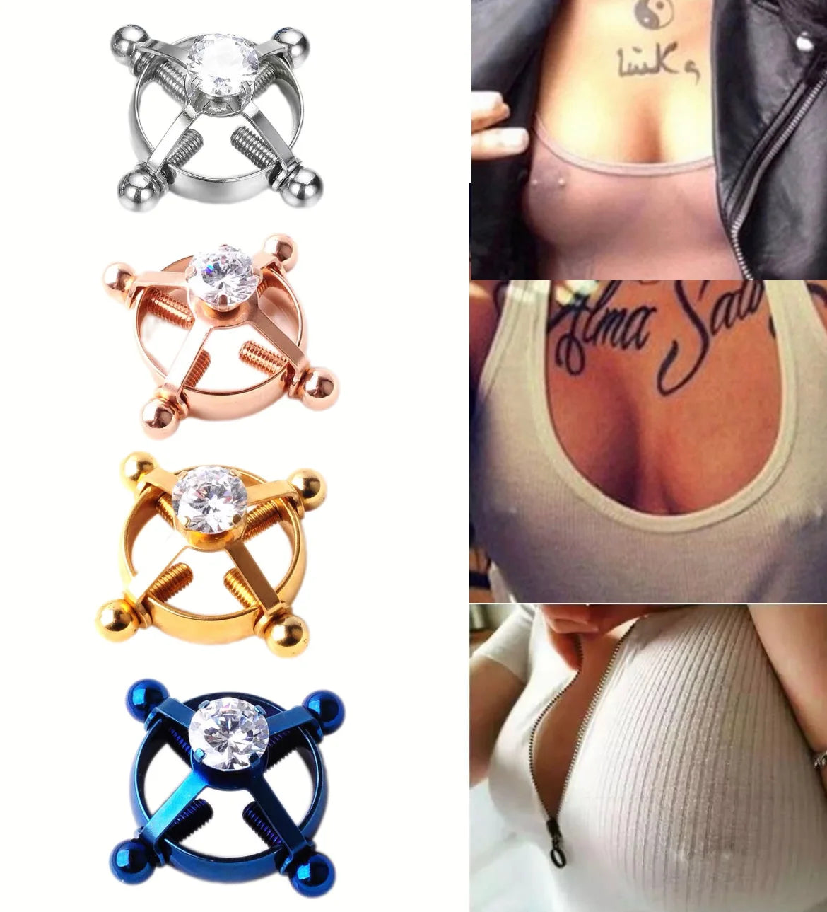 Faux piercing téton Diamant Femme Argent-1