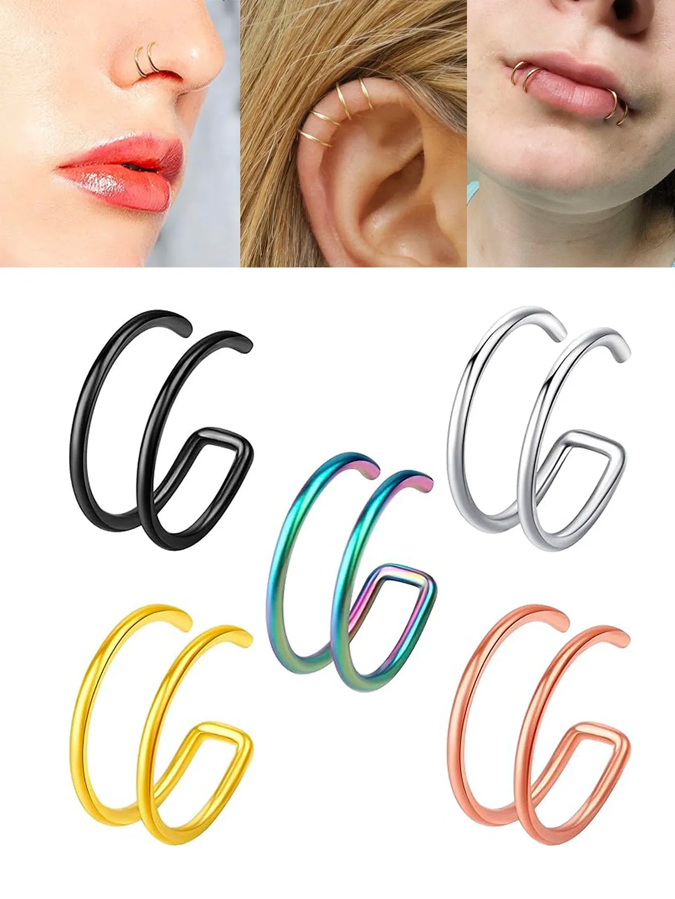 Faux Piercings Double Anneaux Adapte