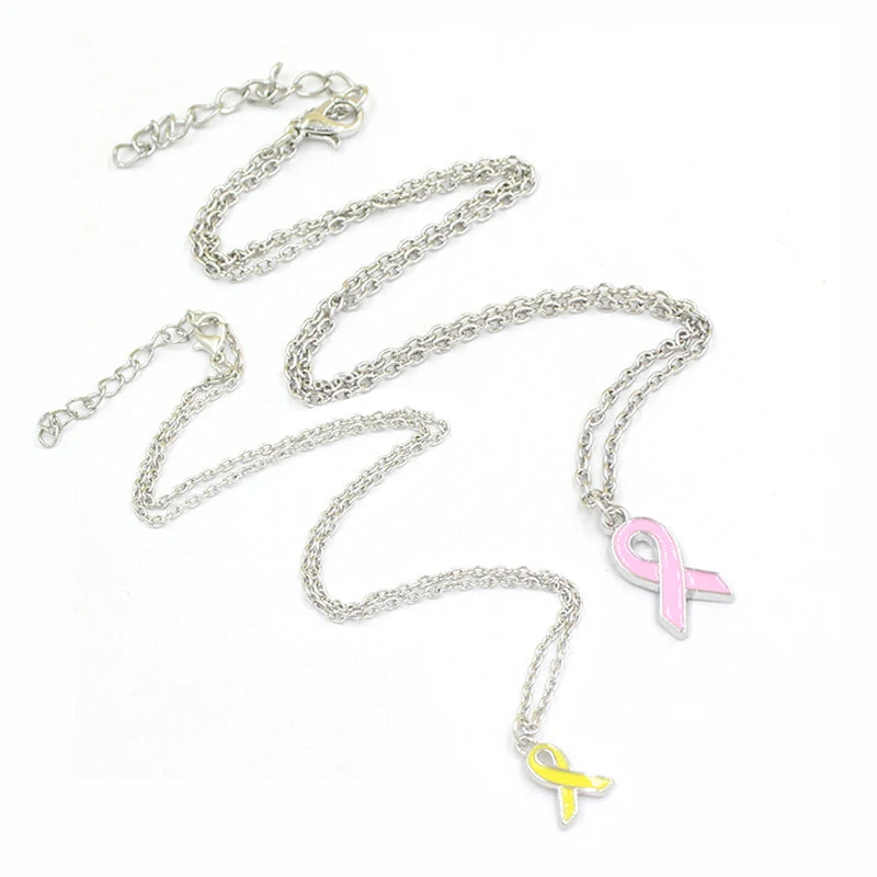 Collier cancer du sein jaune ou rose