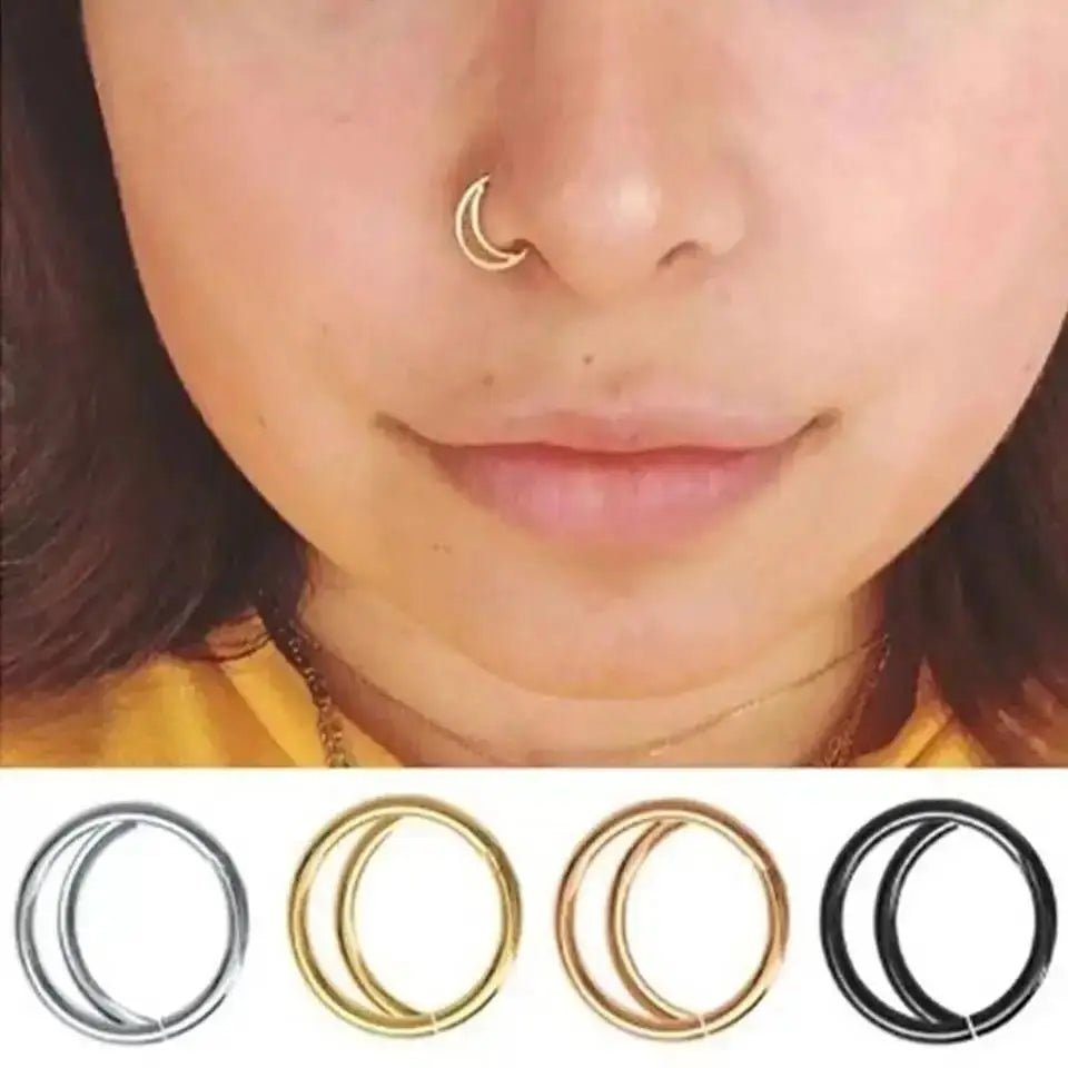 Faux Piercings Anneaux Lune pour Nez