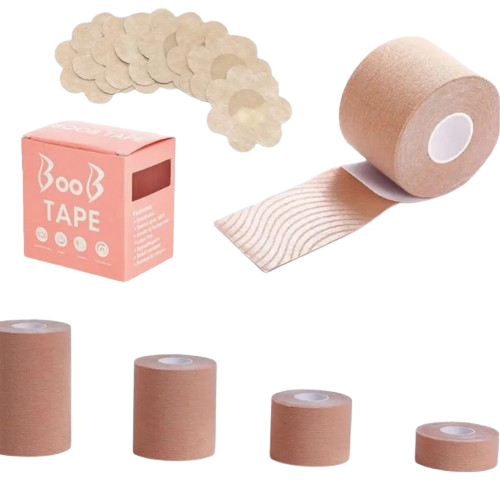 Bande Adhésive Soutien-Gorge Invisible 5 M – Boob Tape Raffermissante, Push-Up Dos Nu, Robes De Soirée, Beige/Transparent