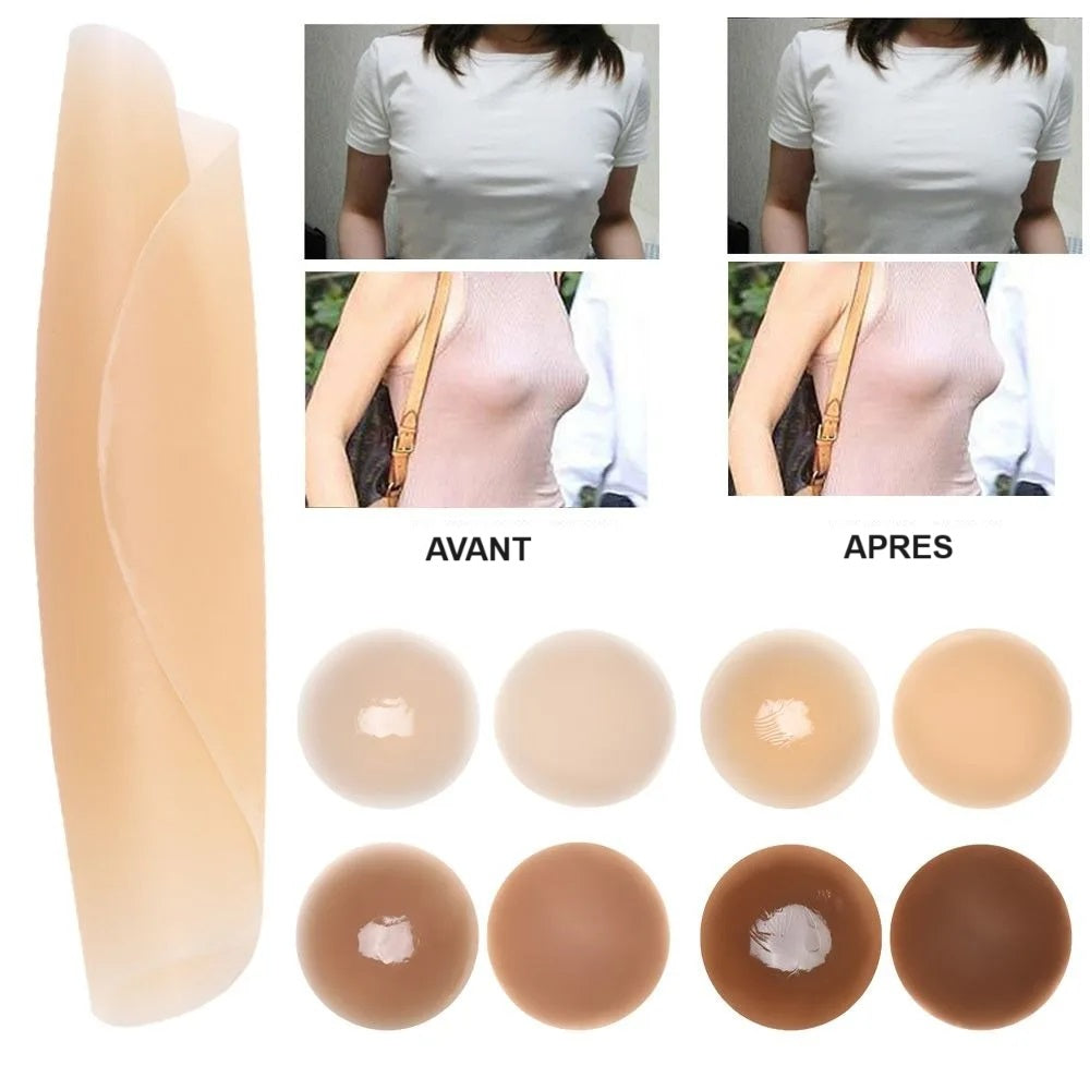 Paire de cache tétons ronds avant et après