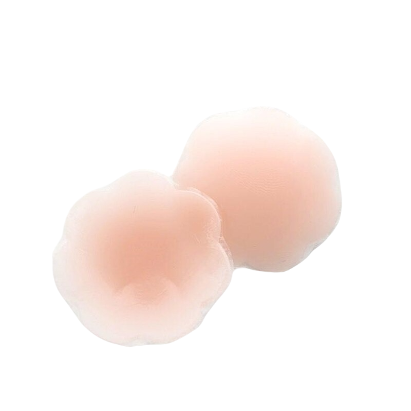 Cache-tétons Réutilisables En Silicone Auto-adhésif - 2 Paires (circulaire + Fleur) - Couleur Nude - Lavables, Réutilisables 25 Fois