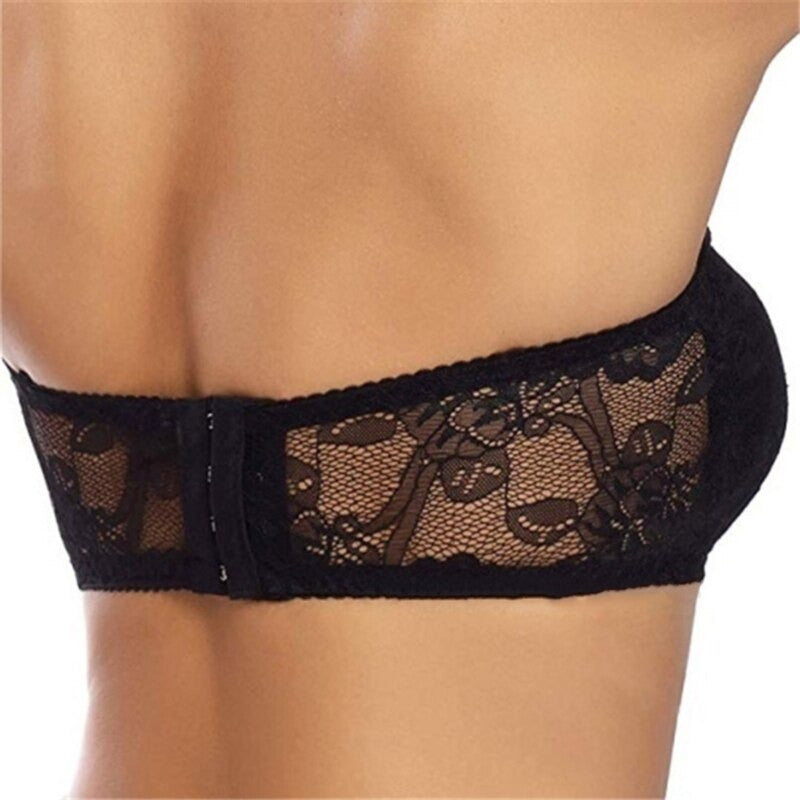 Soutien-Gorge en Bandeau Invisible Dentelle Derrière Noir
