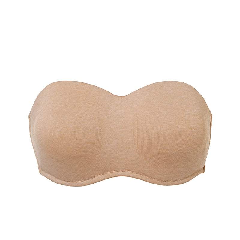 Soutien-Gorge Sans Bretelles Beige Ajusté devant